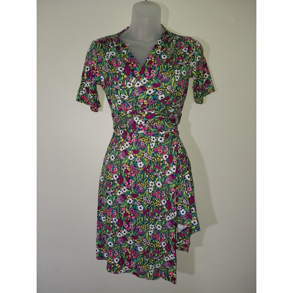 Lilly Pulitzer Kessler Wrap Dress Onyx Lil Lilly Floral V-Neck Jersey Knit XS